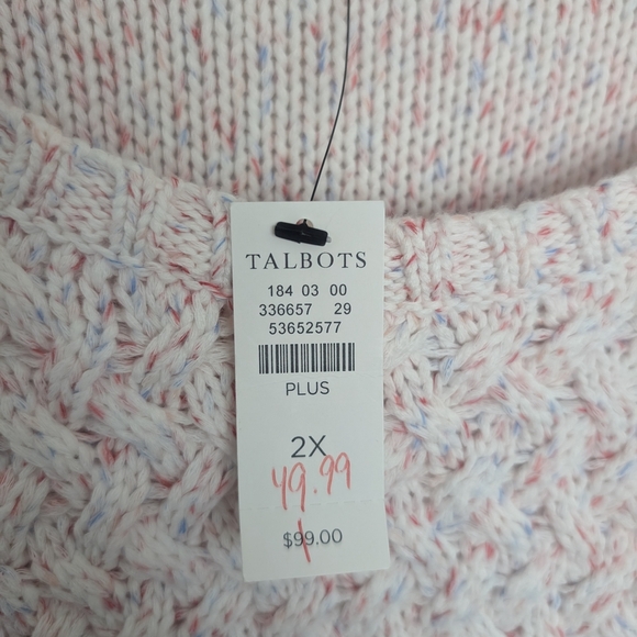 TALBOTS Cable Knit Pink Speckled Sweater Round Neckline Long Sleeve Plus Sz 2X - Picture 5 of 8